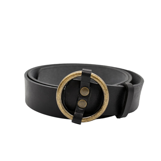 Cuero Premium Negro Hebilla Redonda Cinturón 1